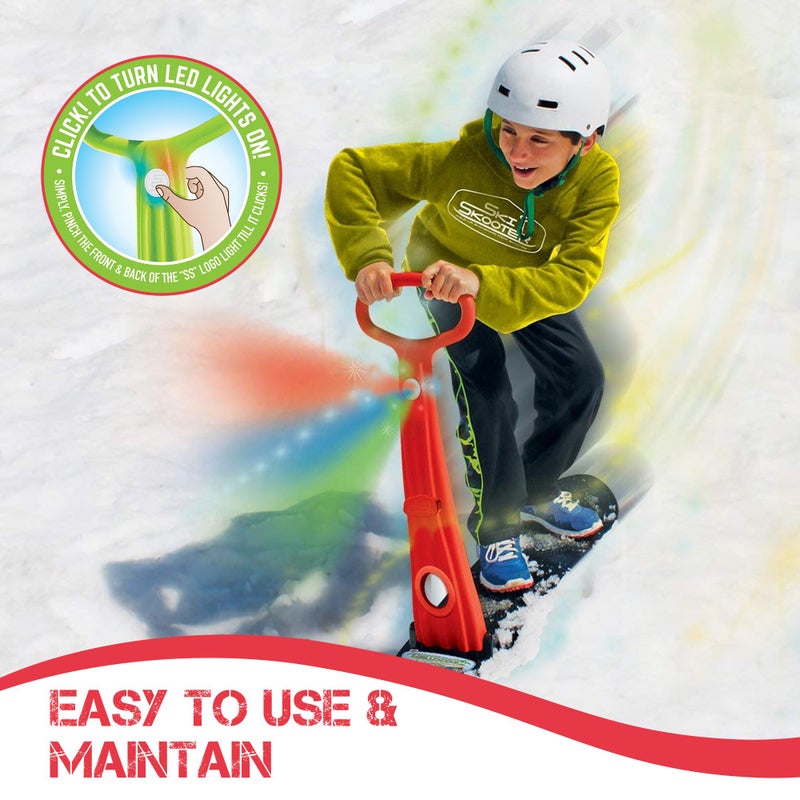Geospace Winter Fun Foldable Snow Scooter, Ski Skate, Ski Skooter, Snow Sled, and Kids Snowboard with LED Light â€“ Multi-purpose Portable Sandboard, Snow Skate, and Kids/Teenager Sled for All Ages- Red - Image 5